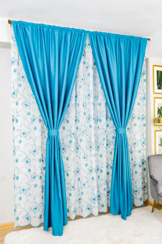 Set Puebla - Perdea din In Paradis Turcoaz PERD035C_300X245_D1_05_ATL si Draperii Blackout Turcoaz BOTD001_145X245_C1_07_ATL cu Rejansa Set_ATL