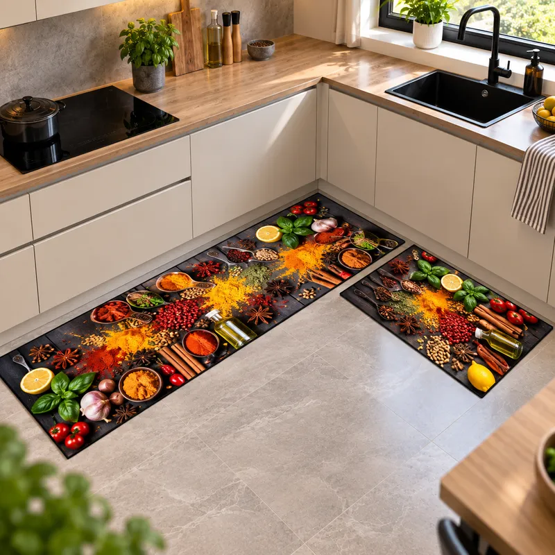 Set 2 Covoare Bucatarie Chef Gourmet, 50x80 cm si 50x160 cm, Negru, Polipropilena, Antiderapant - U068