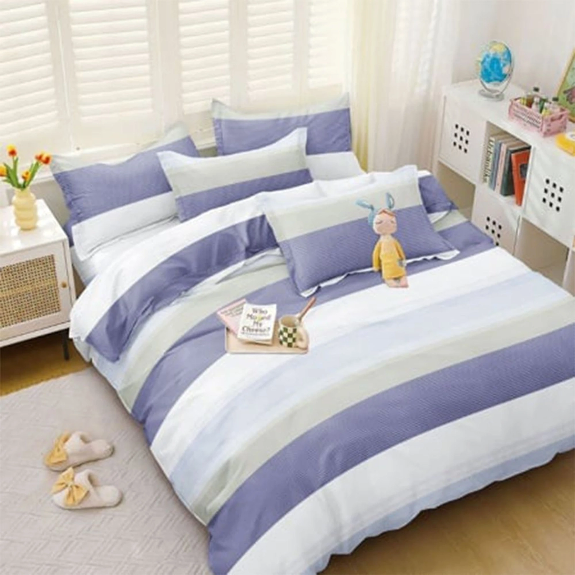 Lenjerie Bumbac Satinat 4 Piese - Dungi Colorate - LBDP_G078C
