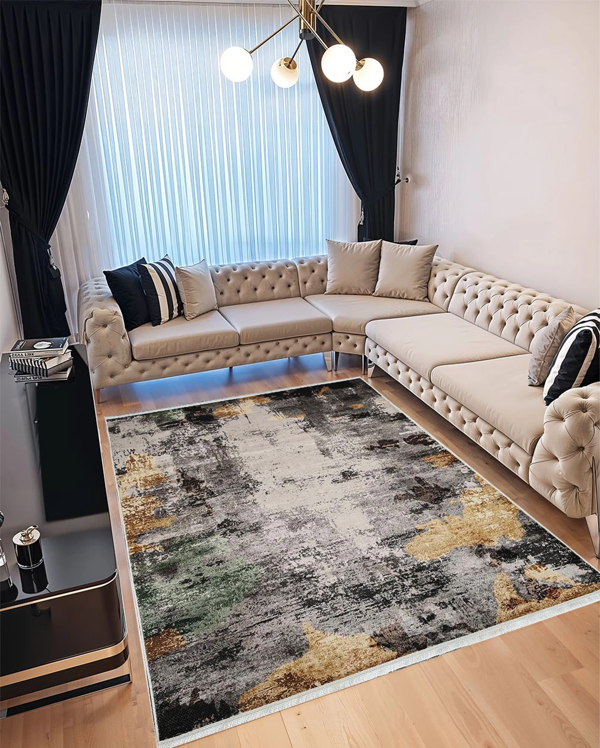 Covor pentru Dormitor 120x180 cm - Model Abstract Gri cu Cappuccino - CVHD006_120x180_CVH