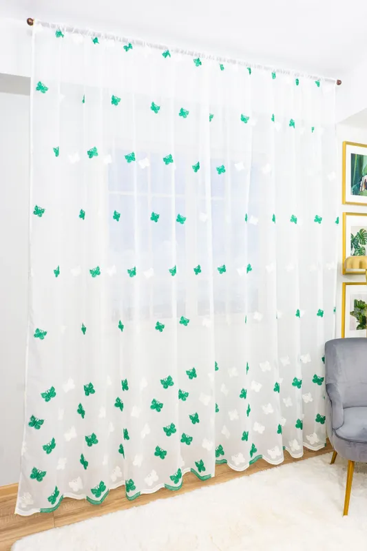Set 2 Perdele din In cu Fluturi Verde Smarald 150x135cm cu Rejansa - PERD043B_150x135_ATL