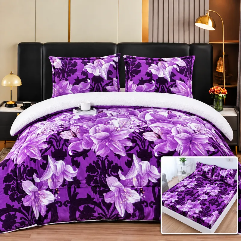 Lenjerie Cocolino cu Blanita si Cearceaf Elastic, 4 Piese - Vis Violet - CBBE4A_F065