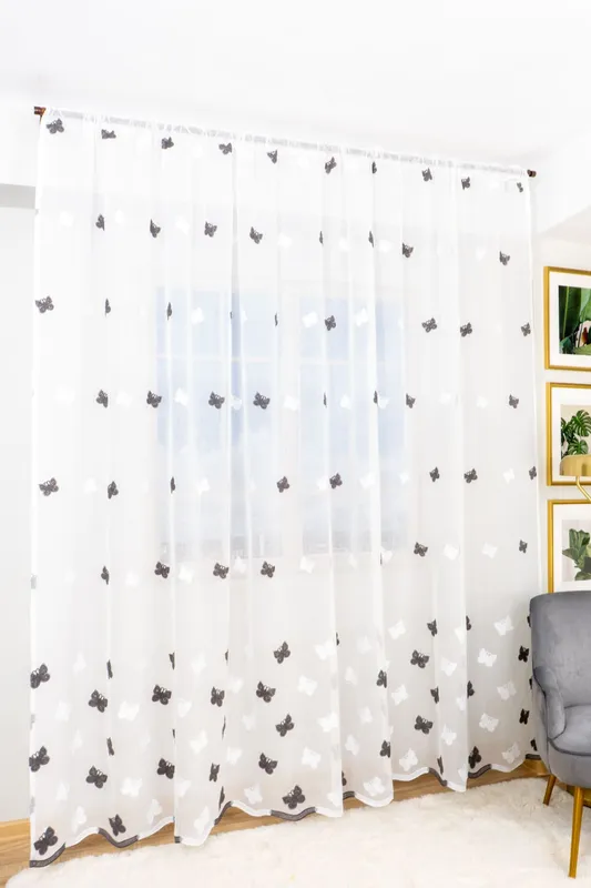 Perdea din In cu Fluturasi Gri Plumb -  PERD161_PLC