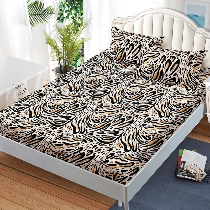 Cearceaf din Finet cu Elastic - 160/180x200 + 2 Fete Perna - Maro Animal Print - CEFN_K021C