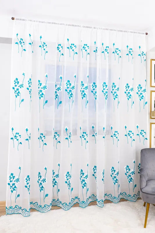 Set 2 Perdele din In Dalia Turcoaz 100x245cm cu Rejansa - PERD072B_100x245_ATL