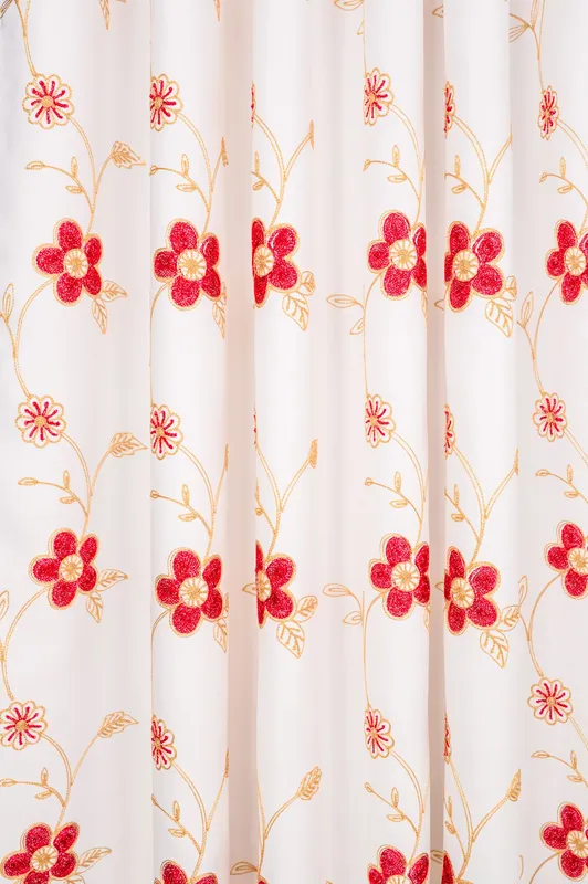 Draperie Brodata Flori pe Panza Visiniu Intens - BOTD020B_PLC