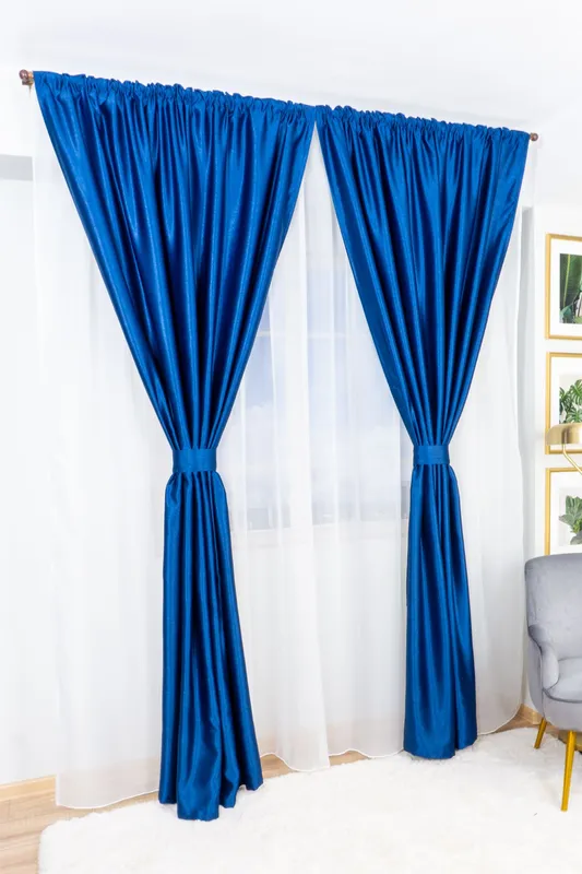Set Catia - Perdea Alba Voal  PERD007_300x245_D1_20_ATL si Draperii Albastru Inchis Soft - BOTD022A_100X245_B3_20_ATL cu Rejansa Set_ATL