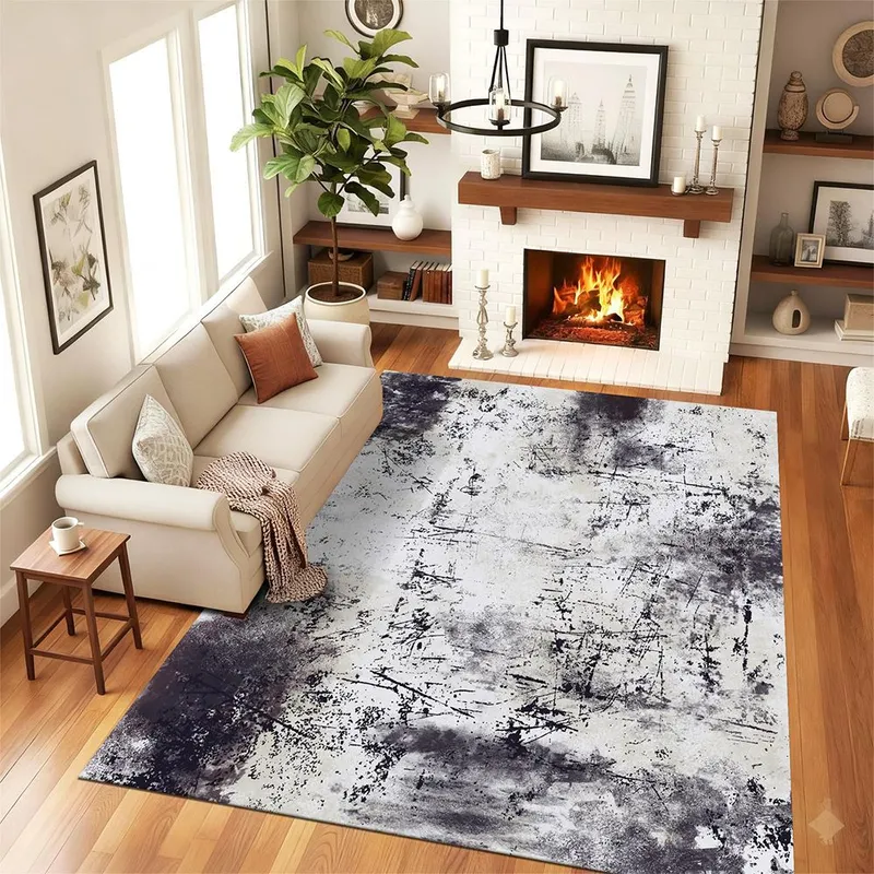 Covor Antiderapant pentru Dormitor 120x180 cm - Gri Abstracție Urbană - CVHD094_120x180_CVH