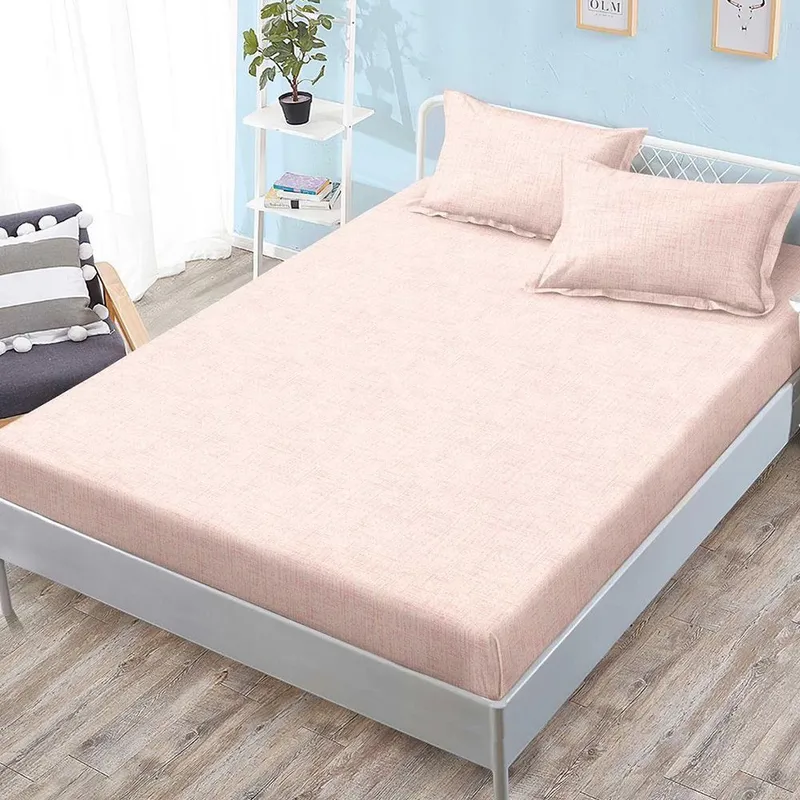 Cearceaf din Bumbac Satinat cu Elastic - 180x200 + 2 Fete Perna - Model Jeans Roz - CEFN_L103