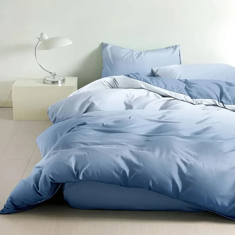 Lenjerie de Pat din Finet cu Elastic 160/180x200 - 4 Piese - Bleu Degrade - LFEM_D118 
