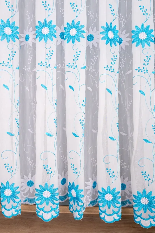 Perdea din In Floare de Colt Turcoaz cu Alb -  PERD0112C_PLC