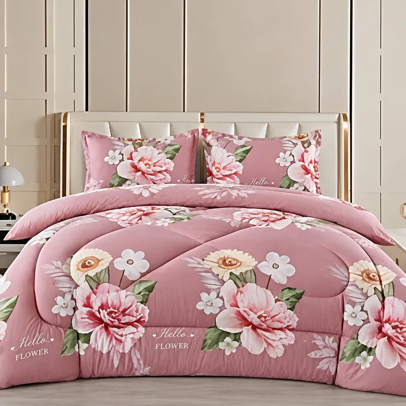 Pilota Groasa de Iarna din Bumbac Satinat, 200x230cm + 2 Fete de Perna 50x70cm - Poveste Florală - PMG_P015