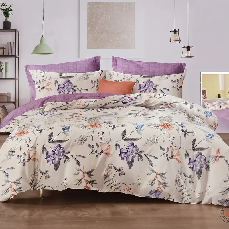 Lenjerie Finet 6 Piese - Crem cu Flori Lila - LFS_C149