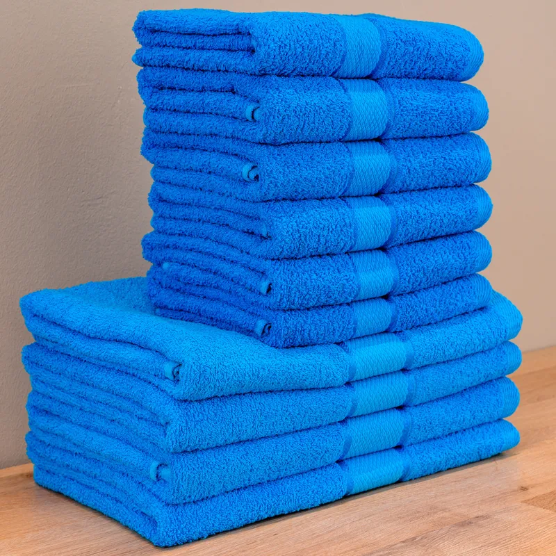 MegaPack - Set 10 Prosoape din Bumbac 100%, Turcoaz Intens - 6 pentru Față si Mâini 50x90cm + 4 pentru Corp 70x140cm - 6xPRSM_I035_4xPRSL_I035
