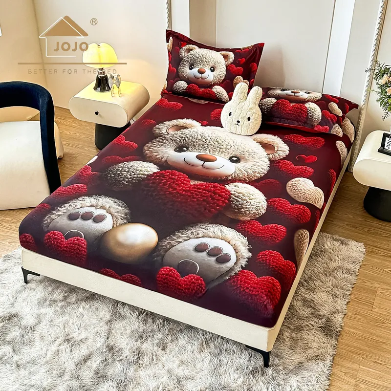 Cearceaf din Finet cu Elastic - 160/180x200 + 2 Fete Perna -  Teddy Love - CEFDJ_L176