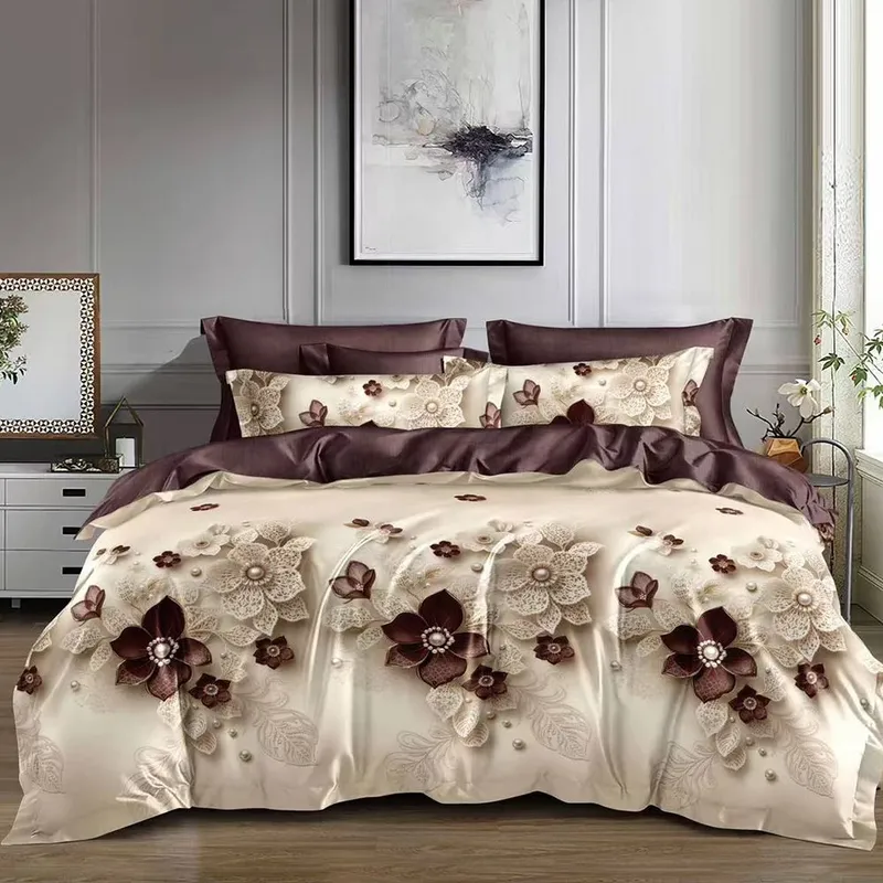 Lenjerie Bumbac Satinat cu Elastic 4 Piese - Chocolate Pearl - LBDEM_G027B