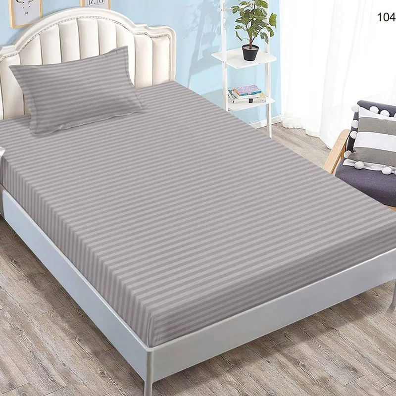 Cearceaf din Damasc cu Elastic - 90x200 + 1 Fata Perna - Bej - CEDX_K127
