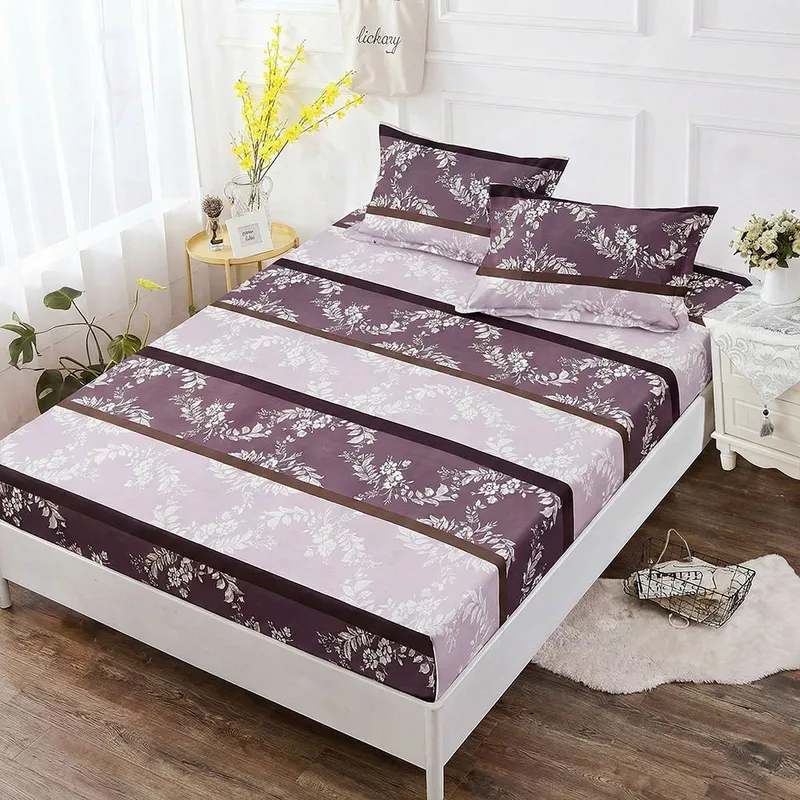 Cearceaf din Finet cu Elastic - 180x200 + 2 Fete Perna - Roz cu Flori Albe - CEFR_L072
