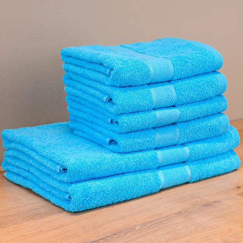 FamilyPack - Set 6 Prosoape Turcoaz Elegant din Bumbac 100% - 4 pentru Față si Mâini 50x90cm + 2 pentru Corp 70x140cm - 4xPRSM012_2xPRSL012