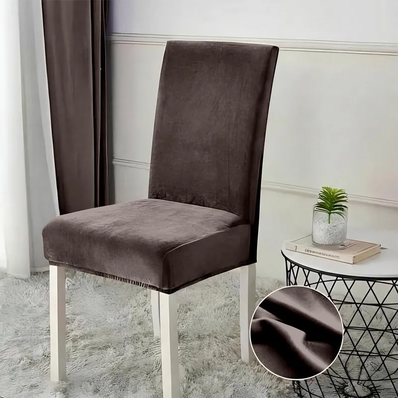 Set 5+1 GRATIS Huse Scaune Universale din Catifea - Maro Inchis - F116