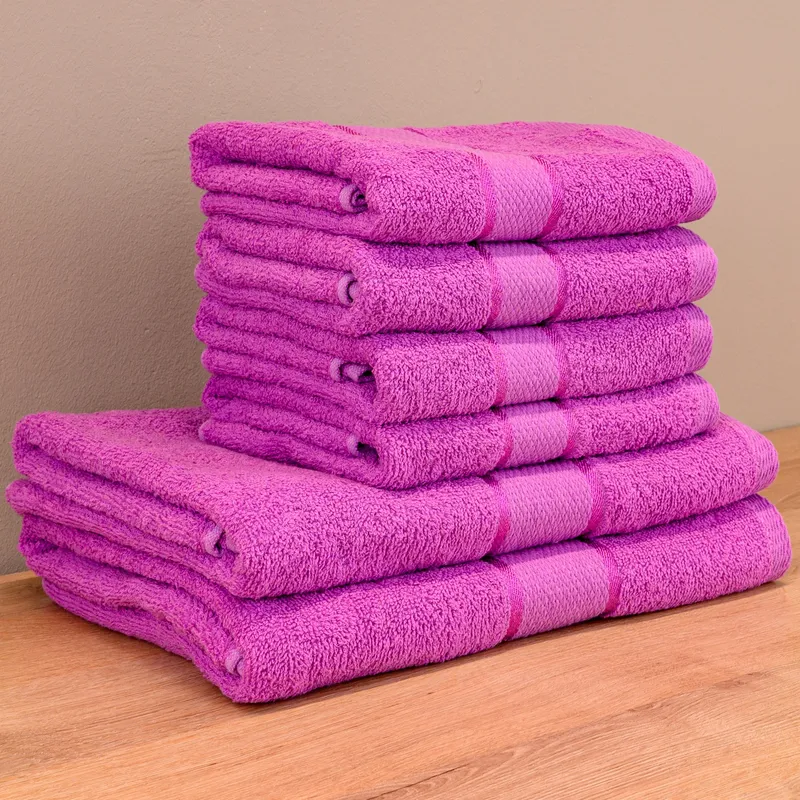 FamilyPack - Set 6 Prosoape Mov Ametist din Bumbac 100% - 4 pentru Față si Mâini 50x90cm + 2 pentru Corp 70x140cm - 4xPRSM013_2xPRSL013