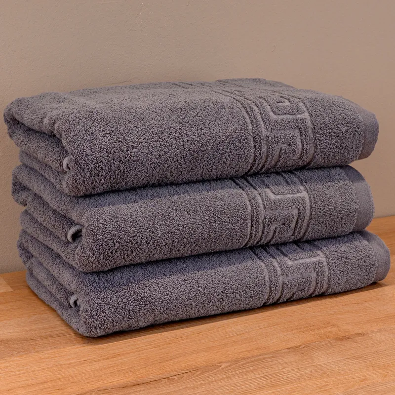 Set 3 Prosoape de Baie Atena din Bumbac 100%, Gri, 70x140 cm, Bumbac 100%, Greek Border, 600g/mp - 3xPRSAL_I044