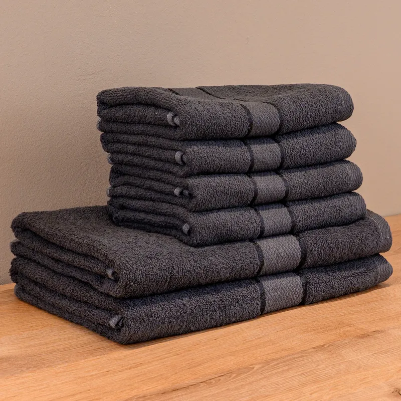 FamilyPack - Set 6 Prosoape Gri Inchis din Bumbac 100% - 4 pentru Față si Mâini 50x90cm + 2 pentru Corp 70x140cm - 420g/mp - 4xPRSM008_2xPRSL008