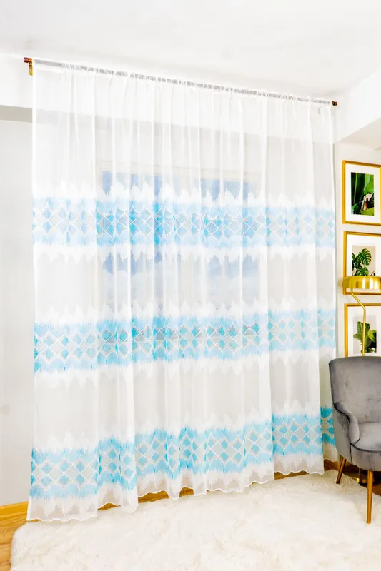 Perdea din In Echilibru Turcoaz Blue Deschis cu Alb - PERD072C_PLC
