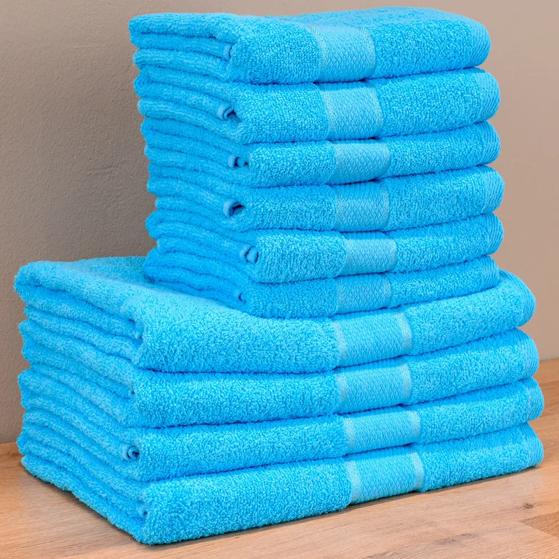 MegaPack - Set 10 Prosoape Turcoaz Elegant - Bumbac 100% - 6 pentru Față si Mâini 50x90cm + 4 pentru Corp 70x140cm - 6xPRSM012_4xPRSL012
