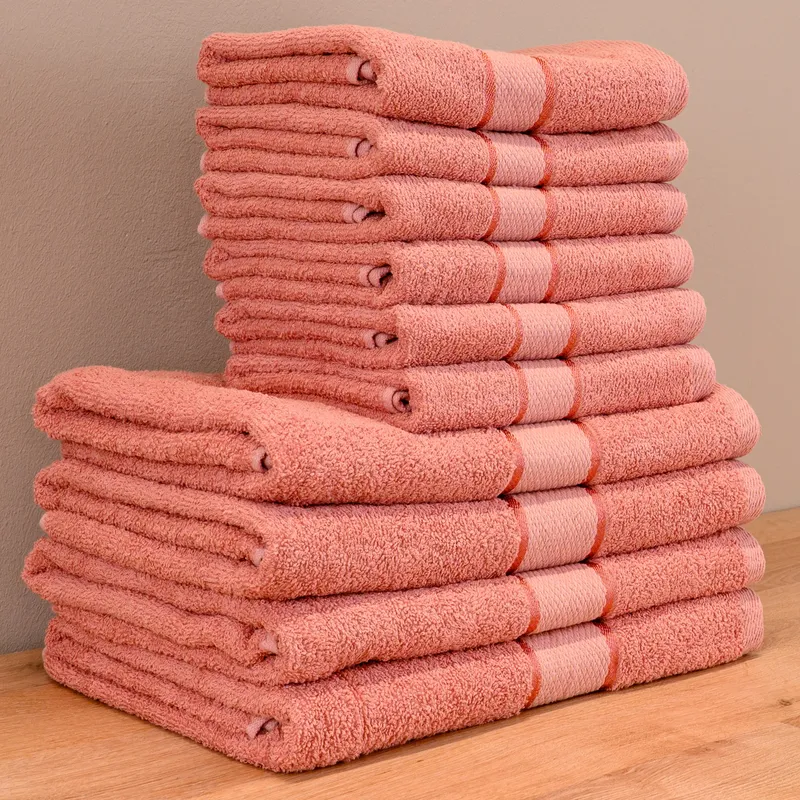 MegaPack - Set 10 Prosoape Roz Pudra - Bumbac 100% - 6 pentru Față si Mâini 50x90cm + 4 pentru Corp 70x140cm - 6xPRSM018_4xPRSL018