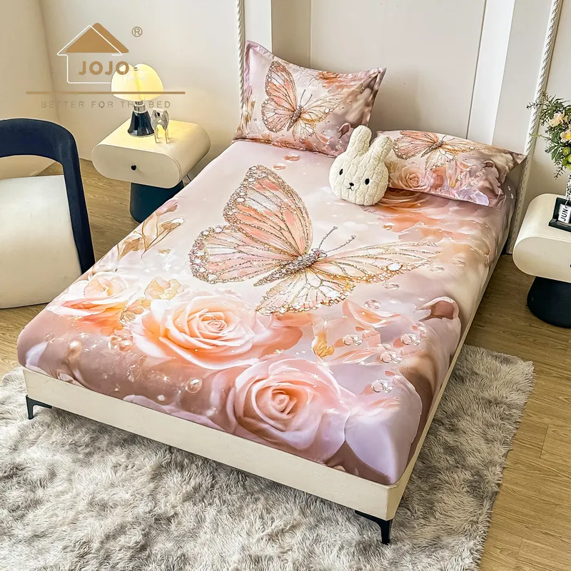 Cearceaf din Finet cu Elastic - 160/180x200 + 2 Fete Perna - Fluture Elegant - CEFDJ_L170B