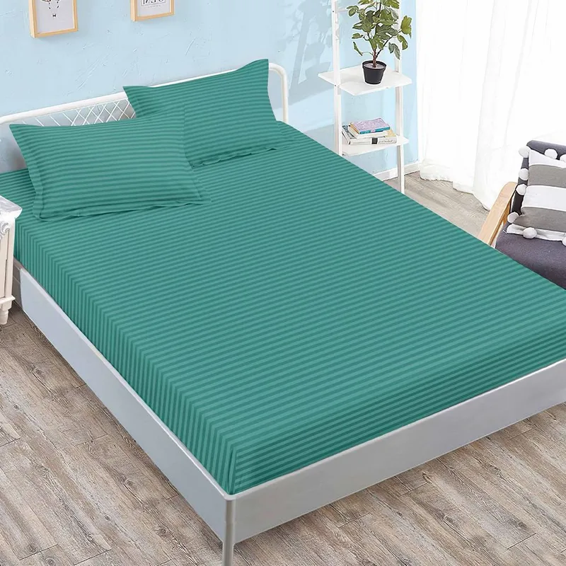 Cearceaf din Damasc Premium cu Elastic - 120/140x200 + 2 Fete Perna - Verde Deschis - CEDZ_K100