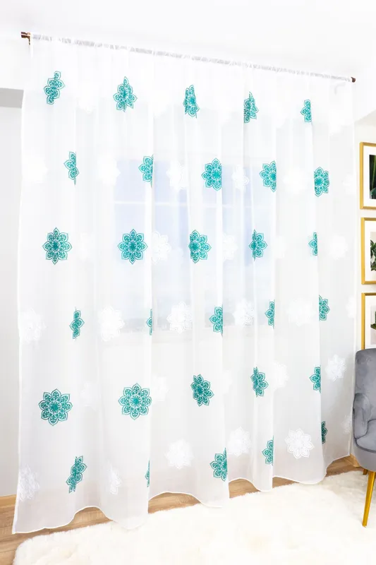 Perdea din In cu Flori Mari Verde Menta 300x240cm cu Rejansa - PERD032C_300x240_ATL_EMG