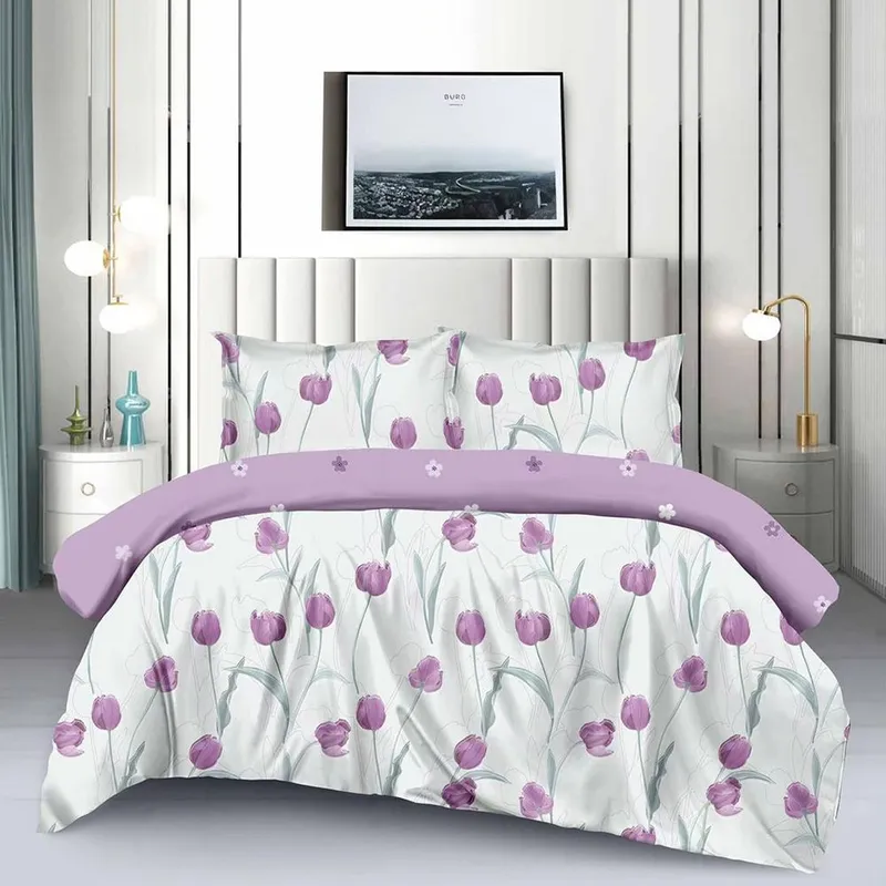 Lenjerie din Finet 90/120x200 - 4 Piese - Lalele Lila - LFSGS_E034B