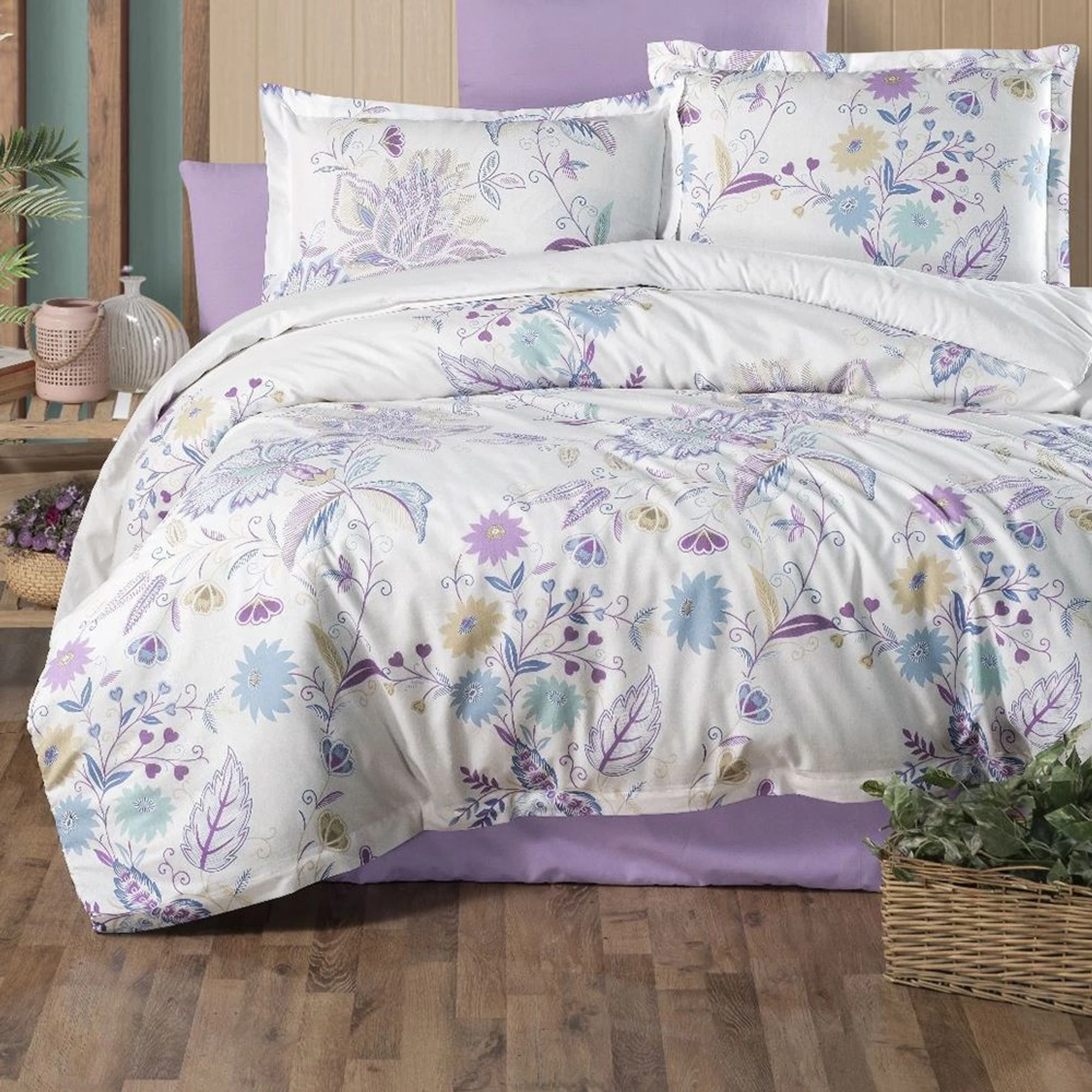 Lenjerie Bumbac 100% 4 Piese - Flori Colorate - LBUR038