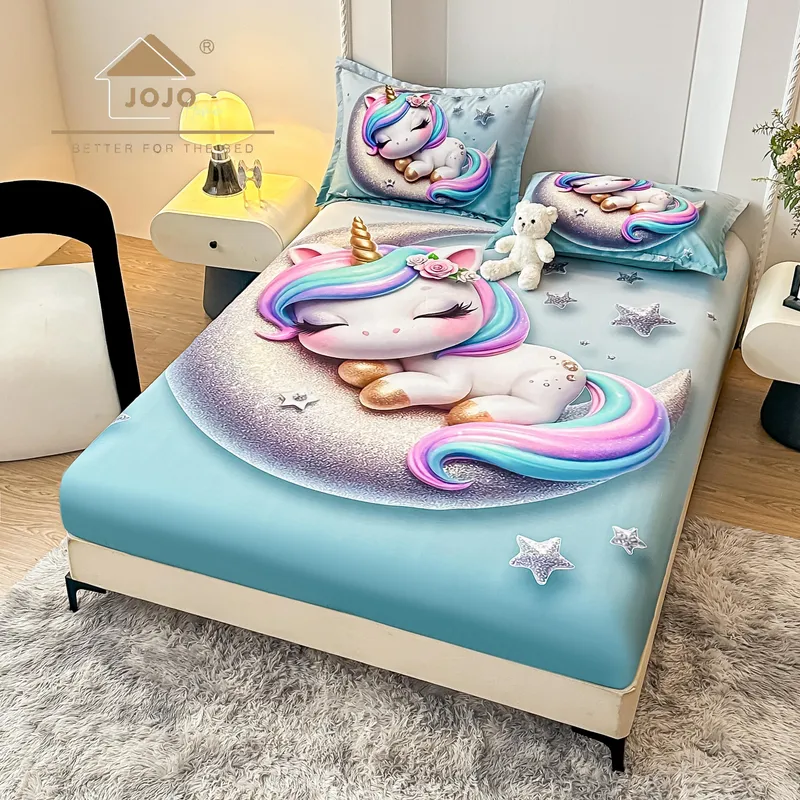 Cearceaf din Finet cu Elastic - 160/180x200 + 2 Fete Perna - Unicorn Visător - CEFDJ_L162B