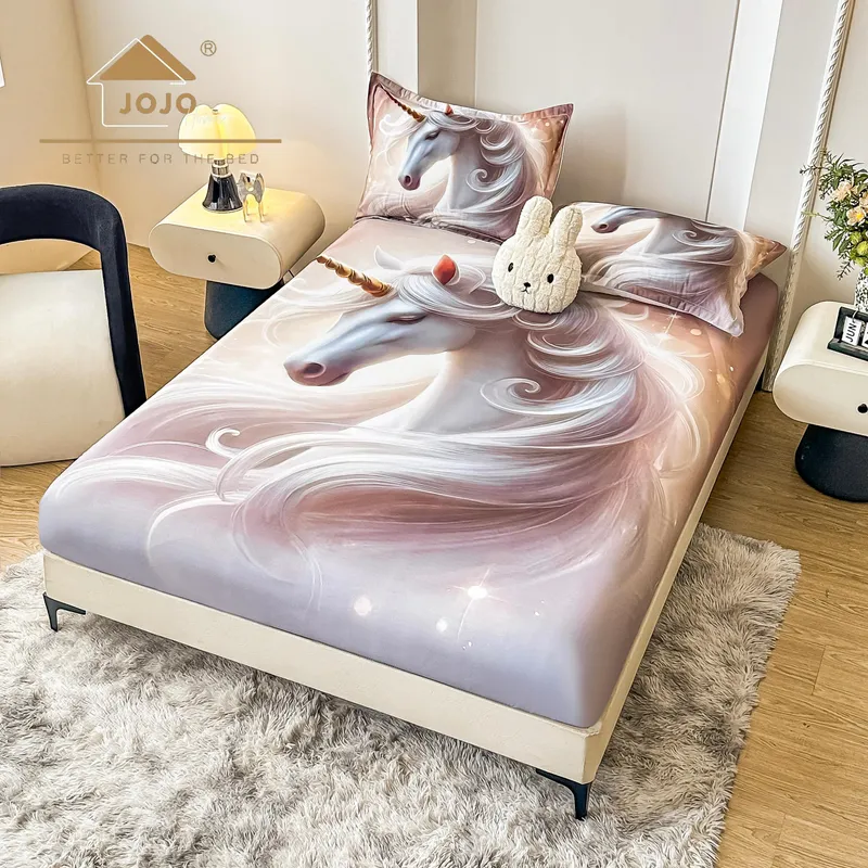 Cearceaf din Finet cu Elastic - 160/180x200 + 2 Fete Perna - Unicorn Mistic - CEFDJ_L160B
