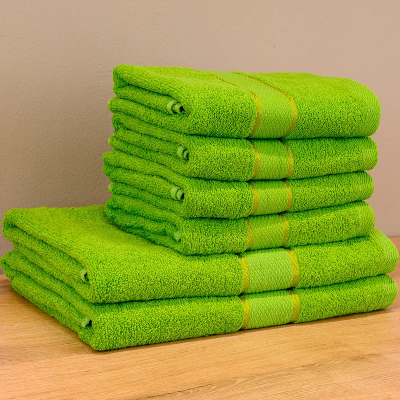 FamilyPack - Set 6 Prosoape Verde Lime din Bumbac 100% - 4 pentru Față si Mâini 50x90cm + 2 pentru Corp 70x140cm - 4xPRSM016_2xPRSL016