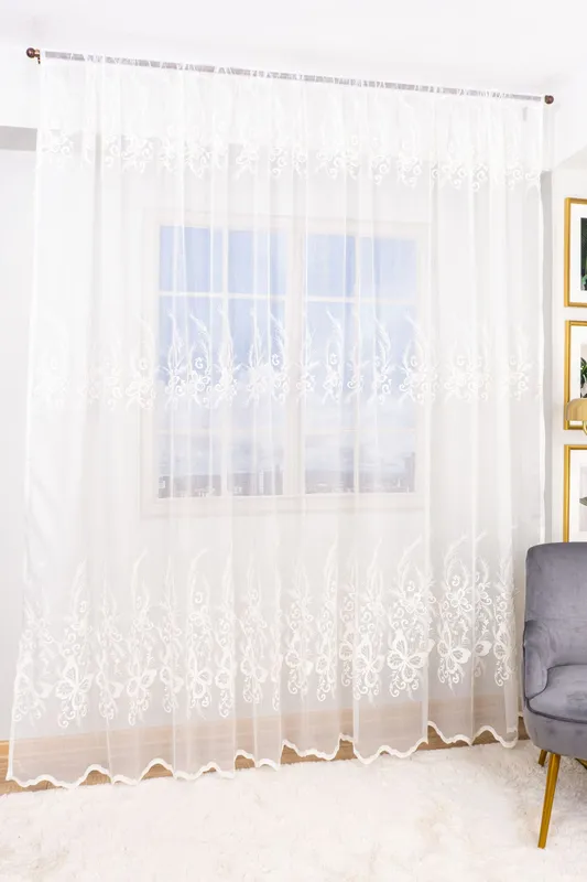 Set 2 Perdele Sofia Ivoire cu Fluturi Albi 100x245cm cu Rejansa - PERD032F_100x245_ATL