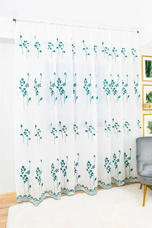 Set 2 Perdele din In Dalia Verde Smarald 100x245cm cu Rejansa - PERD098B_100x245_ATL