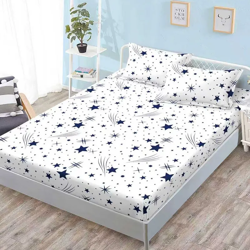 Cearceaf din Bumbac Satinat cu Elastic - 180x200 + 2 Fete Perna - Ploaie de Stele - CEFN_K015