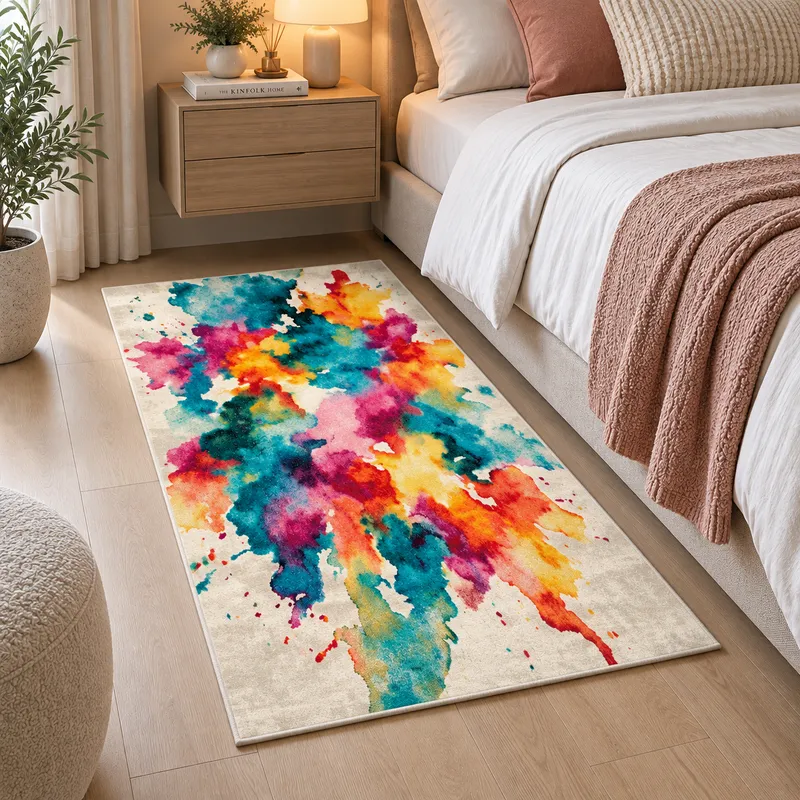 Covor Dormitor Vis în Culori, Viu Colorat, Crem - Portocaliu, 80x150 cm, Polipropilena - U013