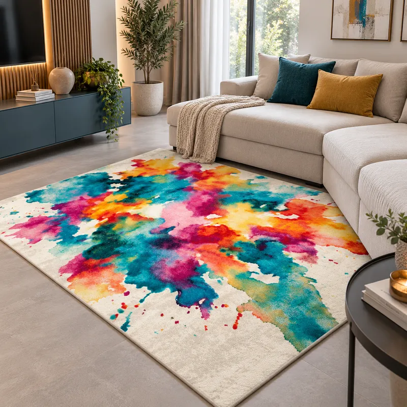 Covor Living Vis în Culori, Viu Colorat, Crem - Portocaliu, 160x230 cm, Polipropilena - T039