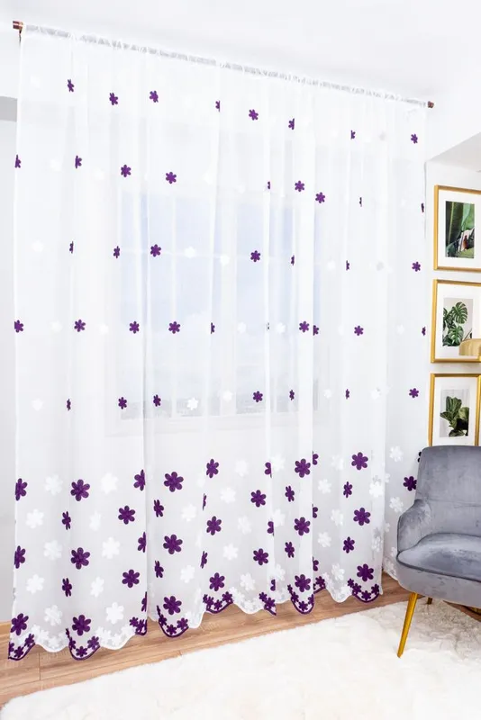 Perdea din In cu Floricele Mov 300x245cm cu Rejansa - PERD090A_300x245_D2_09_ATL