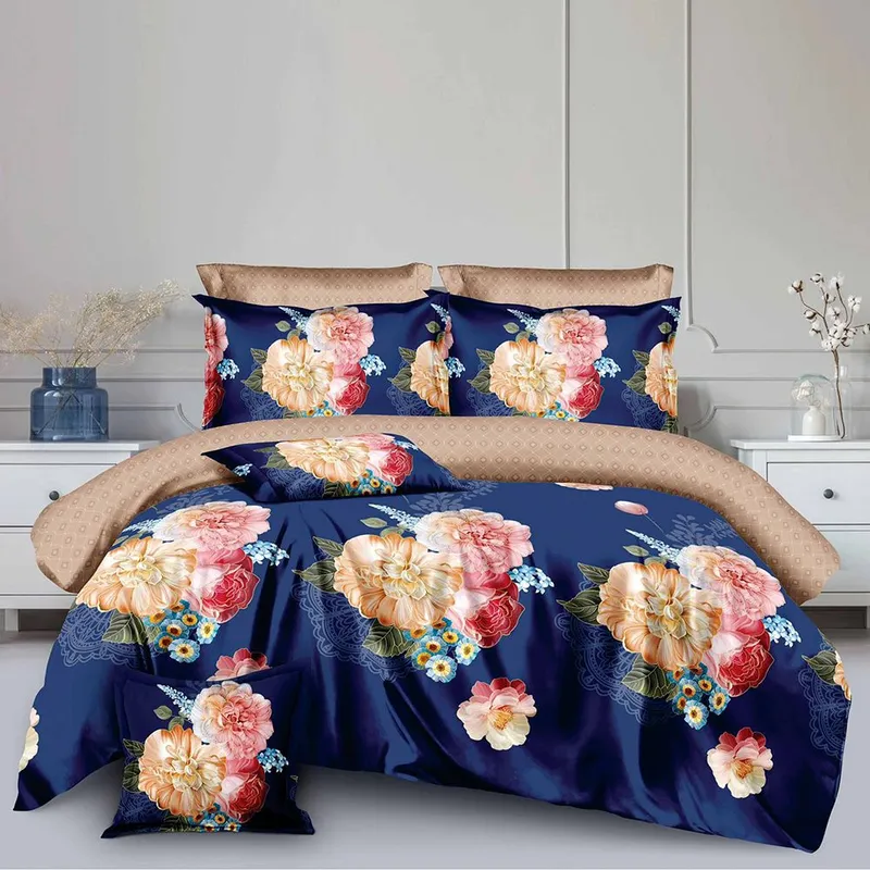Lenjerie Finet Gros 8 Piese - Bleumarin cu Flori Colorate - LF8S_D075