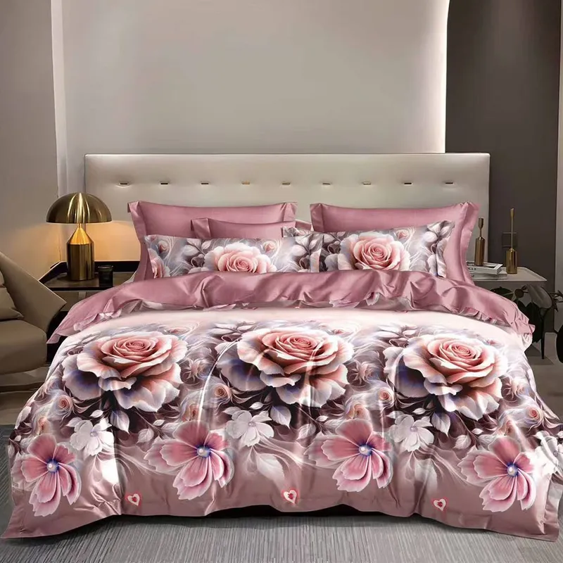Lenjerie Bumbac Satinat cu Elastic 4 Piese - Rose Gold - LBDEM_G031C