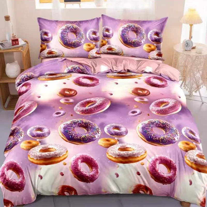 Lenjerie Bumbac Satinat 4 Piese - Gogosi Donuts - LBDP_G113B