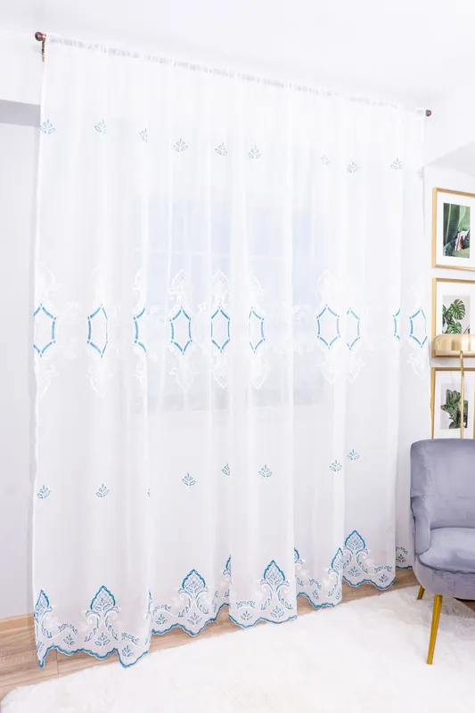 Perdea din In Model Frunze Albastru 300x245cm cu Rejansa - PERDA531_300x245_D1_06_ATL