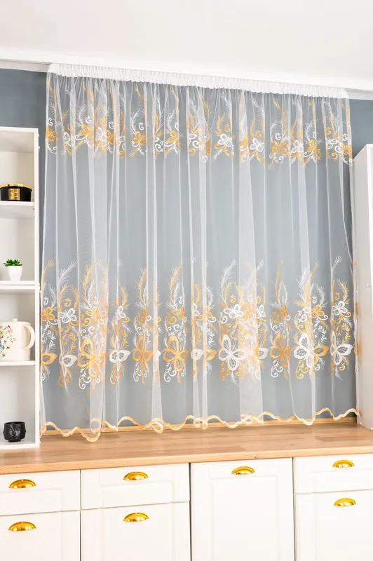 Perdea de Bucatarie Sofia cu Fluturi Aurii - PERDB173_PLC