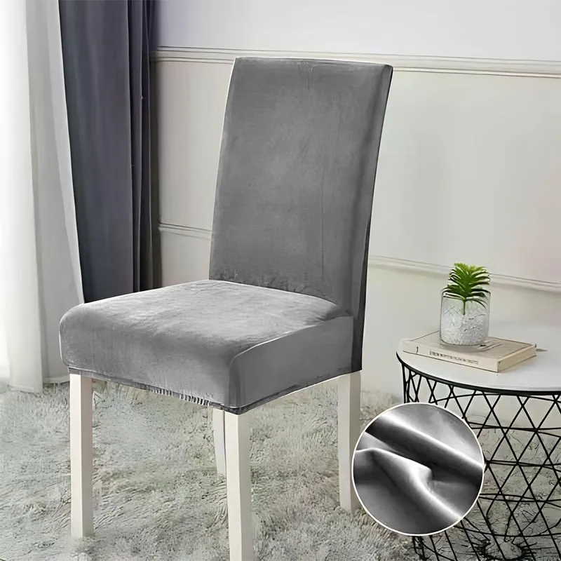 Set 5+1 GRATIS Huse Scaune Universale din Catifea - Gri Deschis - F113